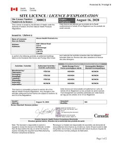 Licencja Health Canada numer 300021 strona 1